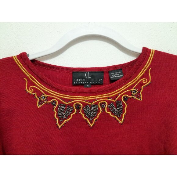 VTG Carole Little Beaded Embroidered Holiday Christmas Wool Blend Sweater Size S - Picture 2 of 7